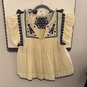 Solitaire Cream Blouse with Navy Embroidered Yoke